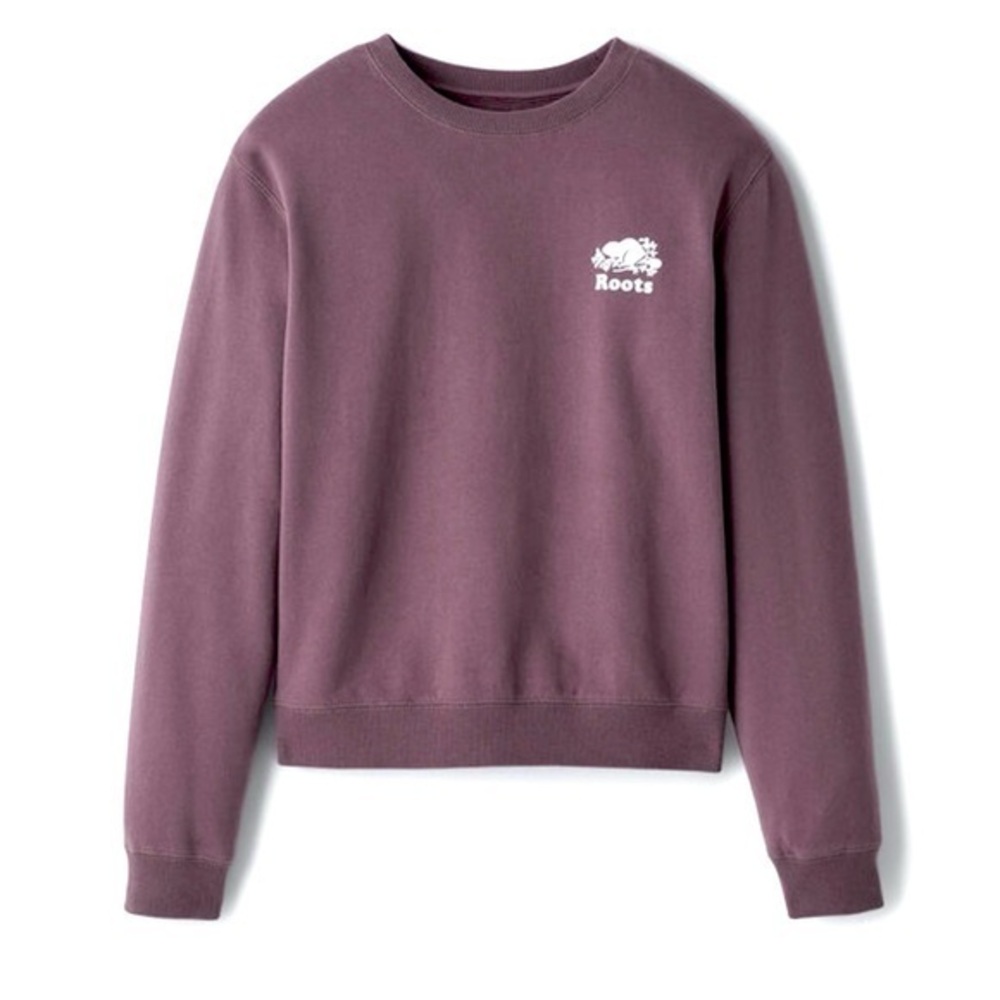 Roots Women's Classic Logo Plum Purple Crew Neck Sweater Sweatshirt